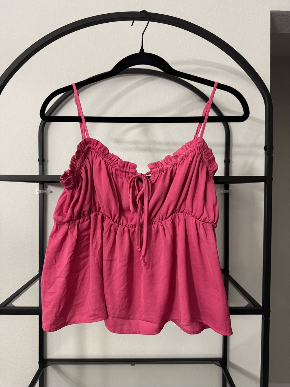 American Eagle Outfitters Hot Pink Tie-Front Spaghetti Strap Cami